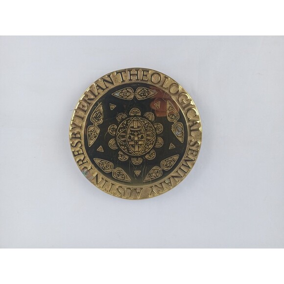 Polished Brass Collectible Trivet Plaque Wall Art Austin Presbyterian  6 in - Picture 2 of 9